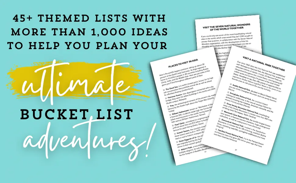 Sample pages from Best Friends Bucket List Ideas featuring travel and national park lists